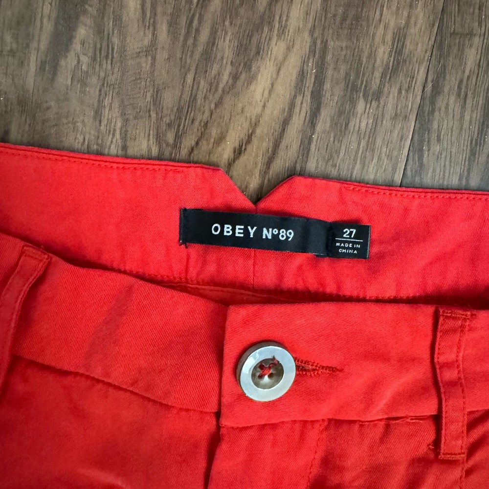 Obey No 89 Bright Red Straight Leg Pants Slacks - Picture 3 of 8